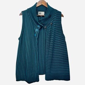Habitat Button Up Collar Vest Teal Blue Black Knit Sleeveless Top Medium